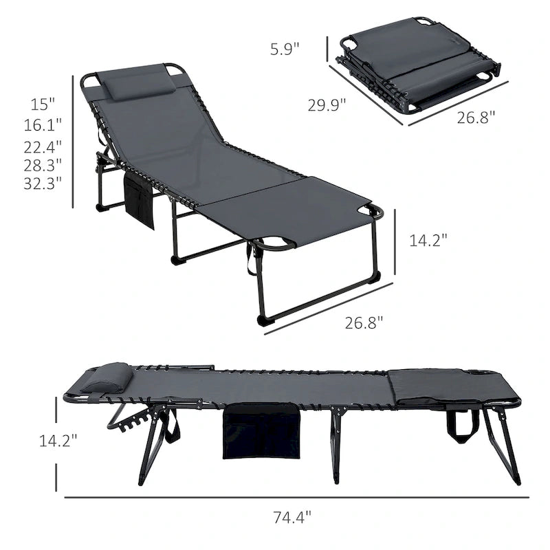 Outsunny Chaise longue pliante 2 pièces avec dossier inclinable sur 5 niveaux, chaise de bronzage d'extérieur avec trou pour le visage pour la lecture