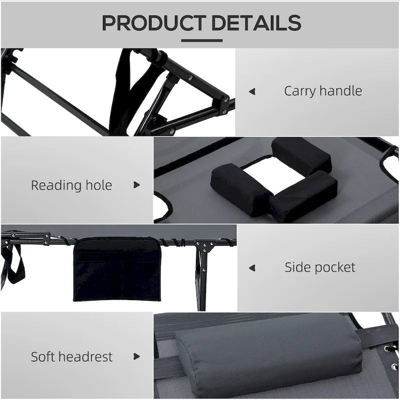 Outsunny Chaise longue pliante 2 pièces avec dossier inclinable sur 5 niveaux, chaise de bronzage d'extérieur avec trou pour le visage pour la lecture