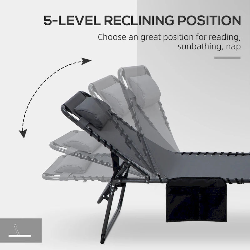 Outsunny Chaise longue pliante 2 pièces avec dossier inclinable sur 5 niveaux, chaise de bronzage d'extérieur avec trou pour le visage pour la lecture