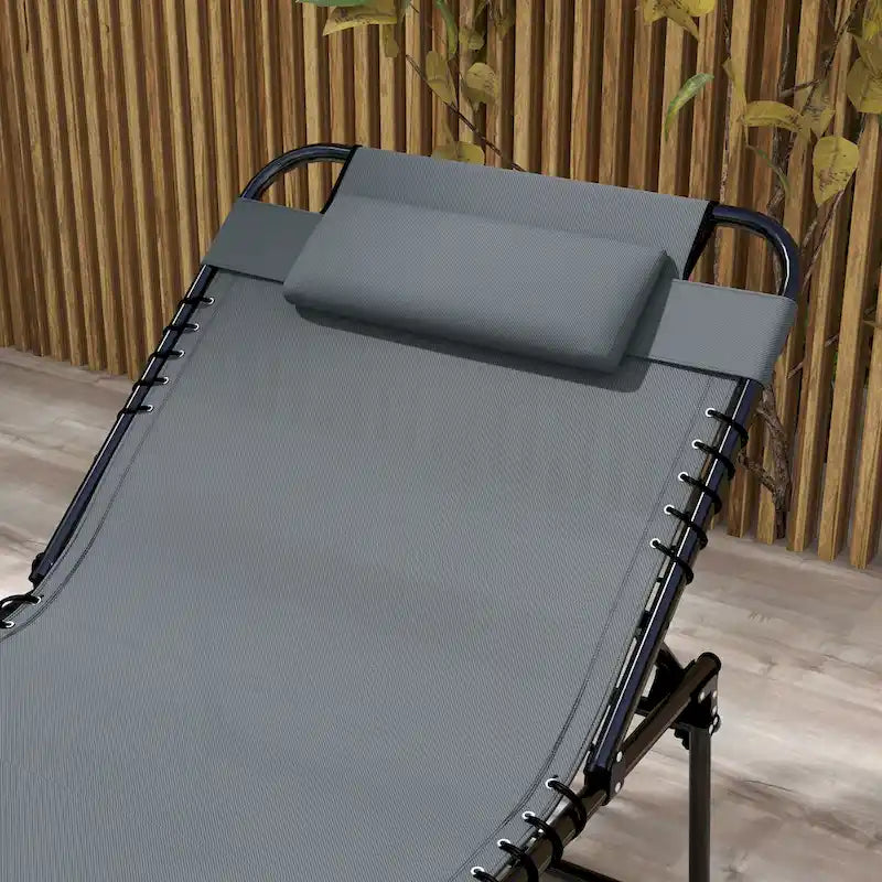 Outsunny Chaise longue pliante 2 pièces avec dossier inclinable sur 5 niveaux, chaise de bronzage d'extérieur avec trou pour le visage pour la lecture