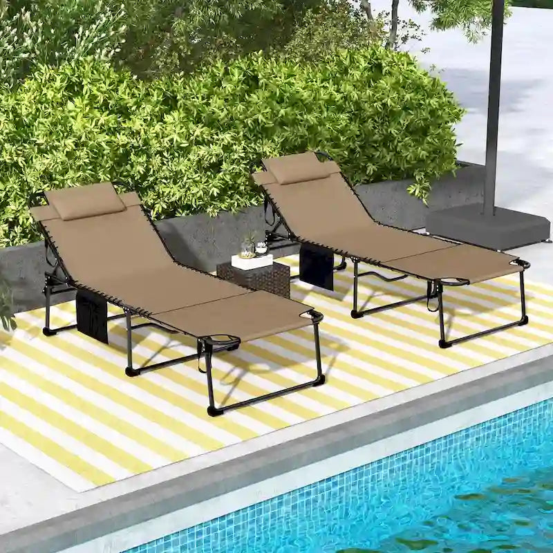 Outsunny Chaise longue pliante 2 pièces avec dossier inclinable sur 5 niveaux, chaise de bronzage d'extérieur avec trou pour le visage pour la lecture