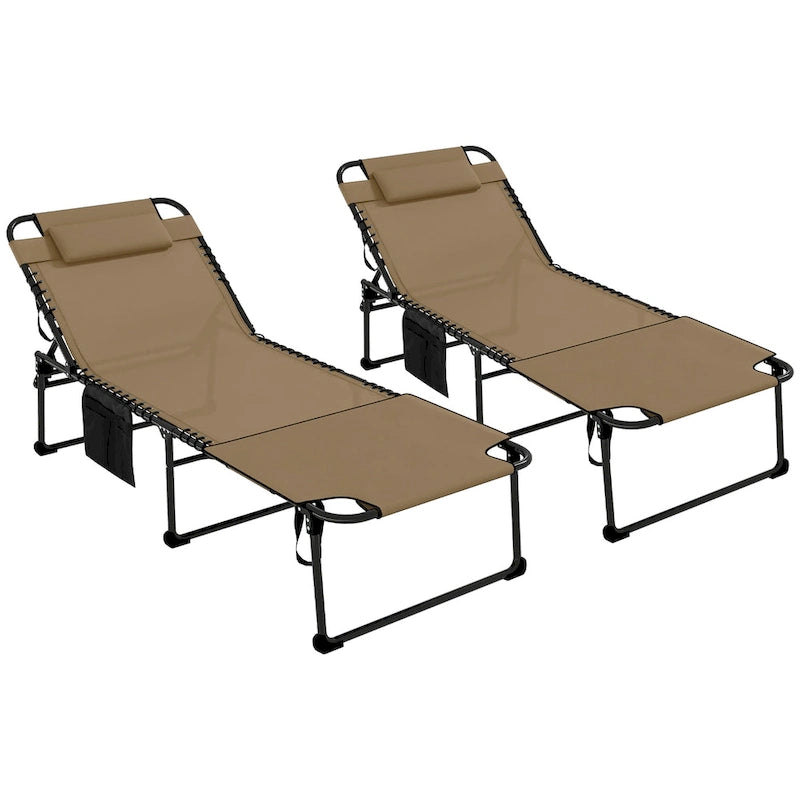 Outsunny Chaise longue pliante 2 pièces avec dossier inclinable sur 5 niveaux, chaise de bronzage d'extérieur avec trou pour le visage pour la lecture