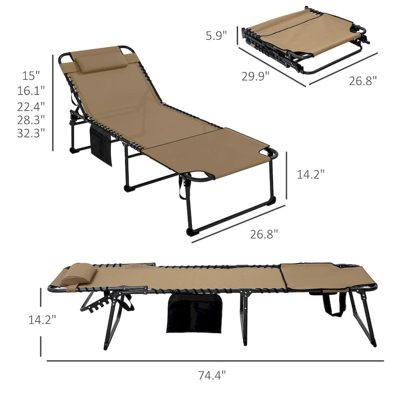 Outsunny Chaise longue pliante 2 pièces avec dossier inclinable sur 5 niveaux, chaise de bronzage d'extérieur avec trou pour le visage pour la lecture
