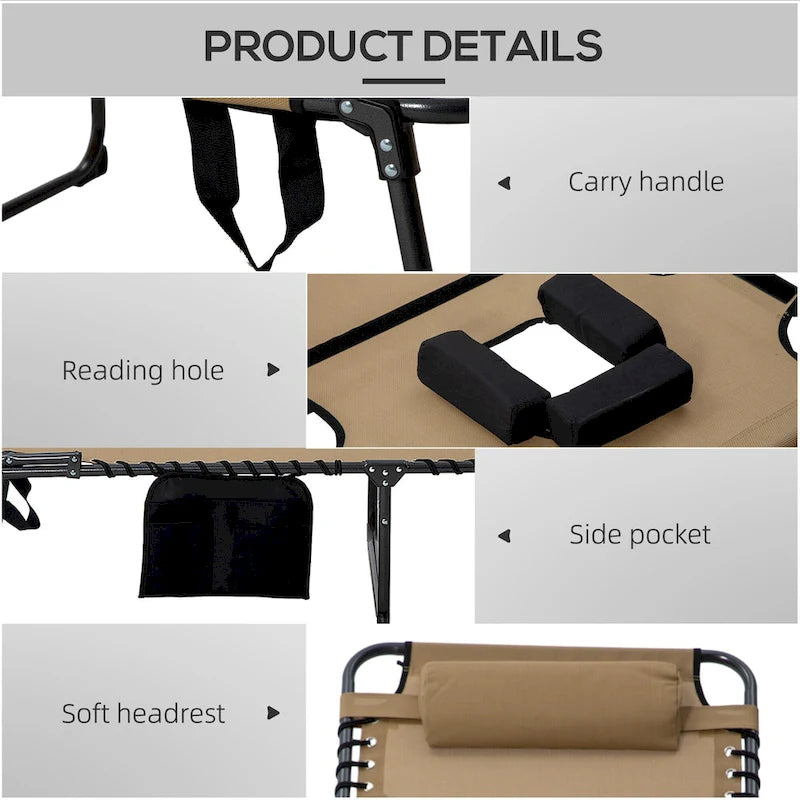 Outsunny Chaise longue pliante 2 pièces avec dossier inclinable sur 5 niveaux, chaise de bronzage d'extérieur avec trou pour le visage pour la lecture
