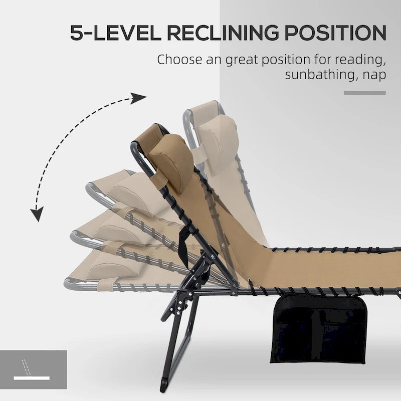Outsunny Chaise longue pliante 2 pièces avec dossier inclinable sur 5 niveaux, chaise de bronzage d'extérieur avec trou pour le visage pour la lecture