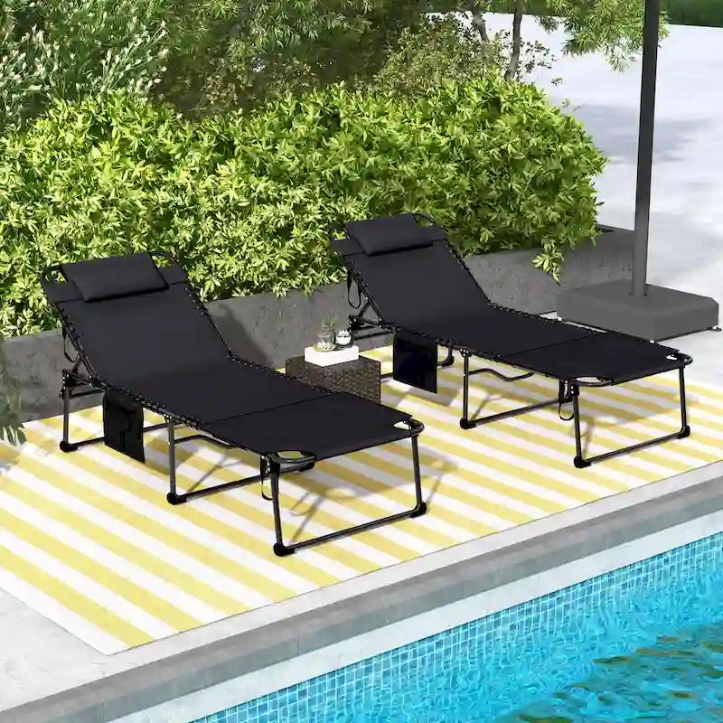 Outsunny Chaise longue pliante 2 pièces avec dossier inclinable sur 5 niveaux, chaise de bronzage d'extérieur avec trou pour le visage pour la lecture
