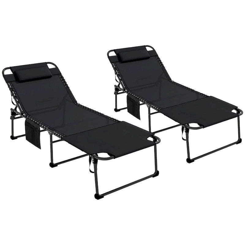 Outsunny Chaise longue pliante 2 pièces avec dossier inclinable sur 5 niveaux, chaise de bronzage d'extérieur avec trou pour le visage pour la lecture