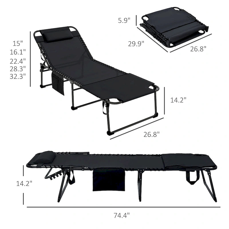 Outsunny Chaise longue pliante 2 pièces avec dossier inclinable sur 5 niveaux, chaise de bronzage d'extérieur avec trou pour le visage pour la lecture