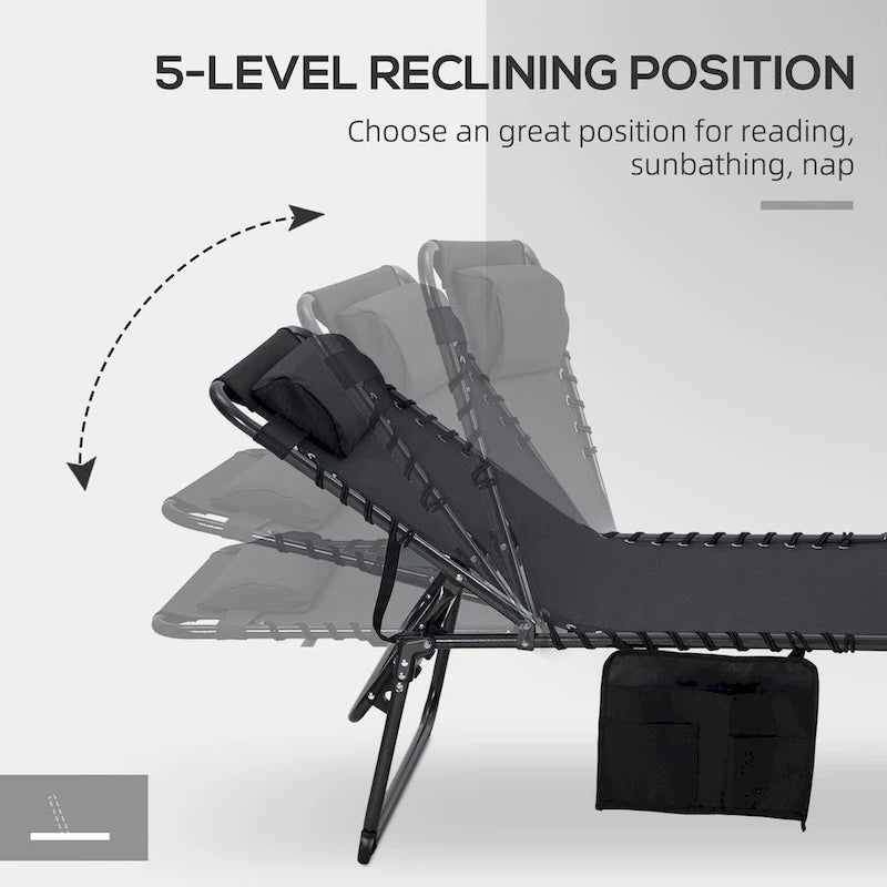 Outsunny Chaise longue pliante 2 pièces avec dossier inclinable sur 5 niveaux, chaise de bronzage d'extérieur avec trou pour le visage pour la lecture