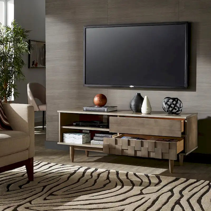 Meuble TV Kieran de style milieu de siècle avec 2 tiroirs en bois par iNSPIRE Q Modern - 59 pouces