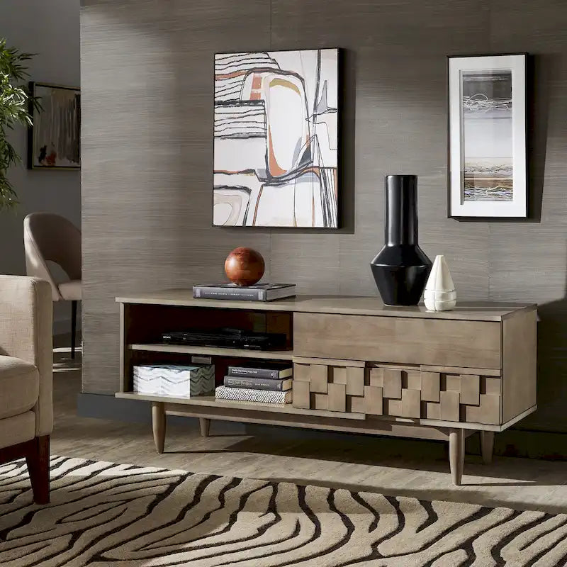 Meuble TV Kieran de style milieu de siècle avec 2 tiroirs en bois par iNSPIRE Q Modern - 59 pouces