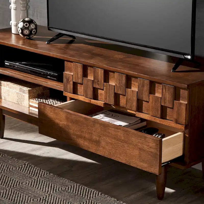Meuble TV Kieran de style milieu de siècle avec 2 tiroirs en bois par iNSPIRE Q Modern - 59 pouces
