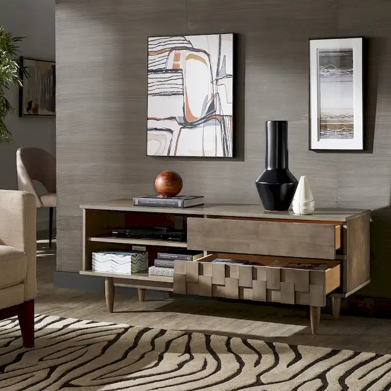 Meuble TV Kieran de style milieu de siècle avec 2 tiroirs en bois par iNSPIRE Q Modern - 59 pouces