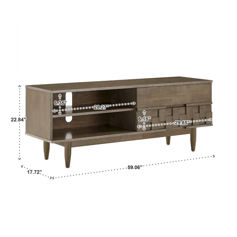 Meuble TV Kieran de style milieu de siècle avec 2 tiroirs en bois par iNSPIRE Q Modern - 59 pouces