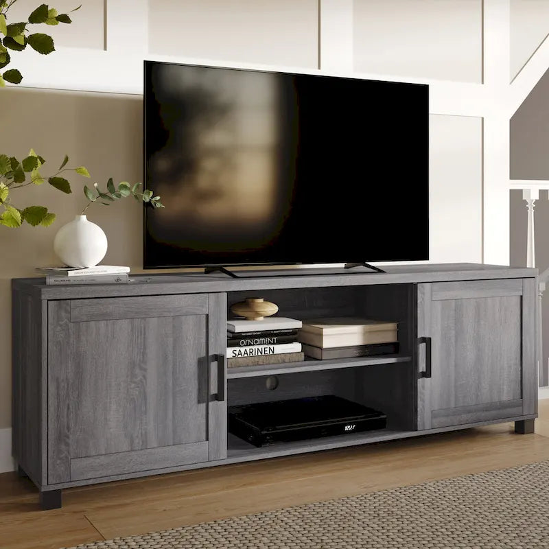 Meuble TV Virlomi avec portes, téléviseurs jusqu'à 85 pouces