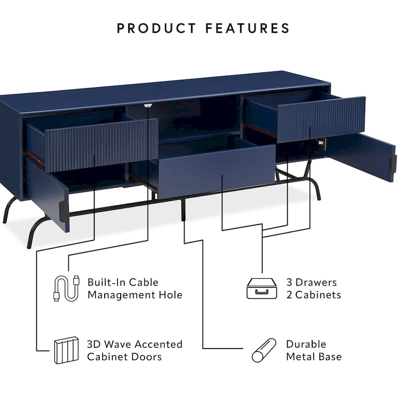 Meuble TV DH BASIC Modern avec 3 tiroirs et passe-câbles de 60 pouces par Denhour