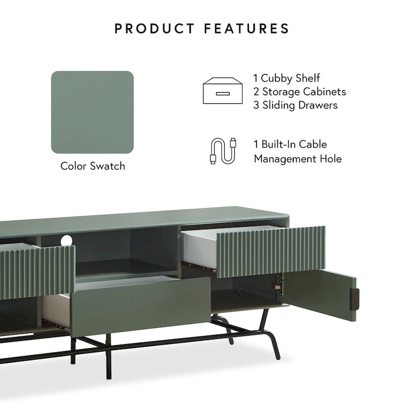 Meuble TV DH BASIC Modern avec 3 tiroirs et passe-câbles de 60 pouces par Denhour
