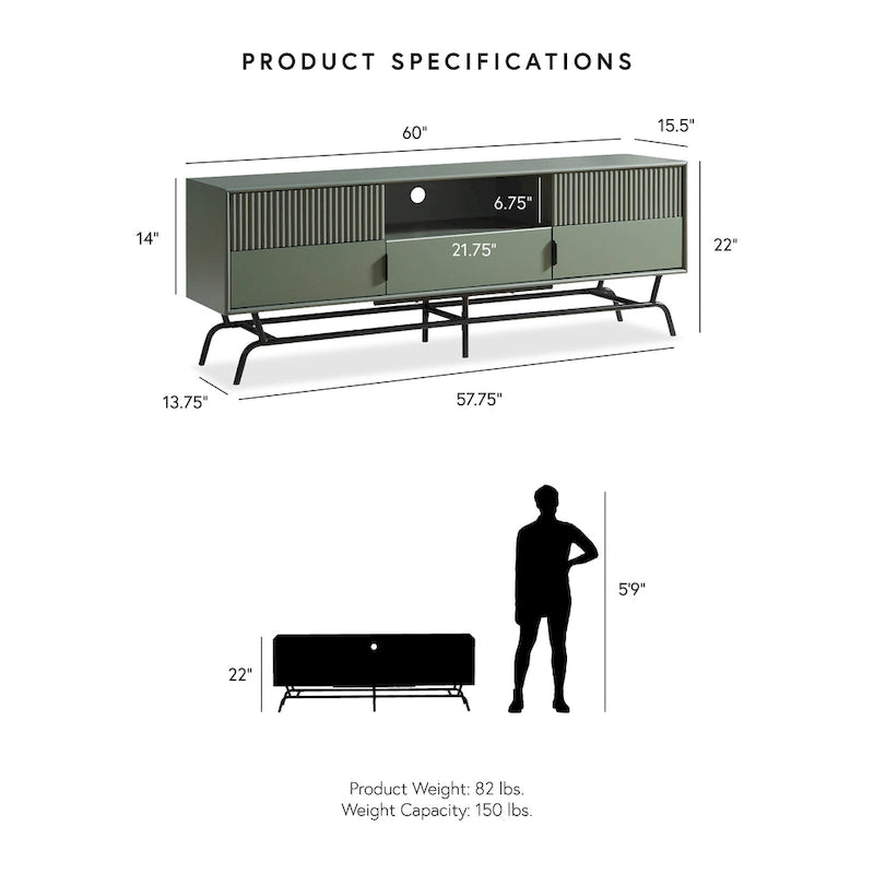 Meuble TV DH BASIC Modern avec 3 tiroirs et passe-câbles de 60 pouces par Denhour