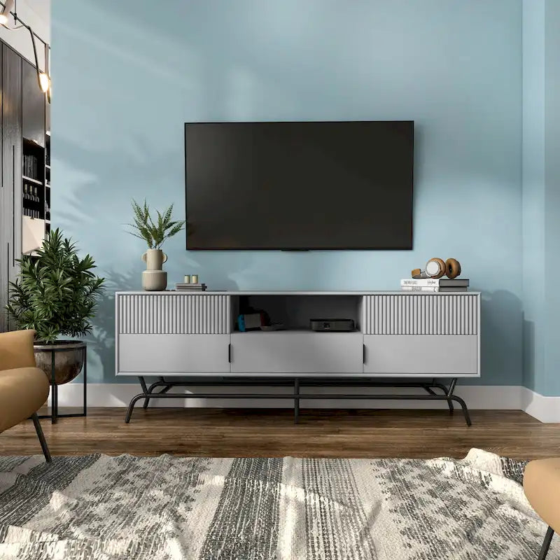 Meuble TV DH BASIC Modern avec 3 tiroirs et passe-câbles de 60 pouces par Denhour