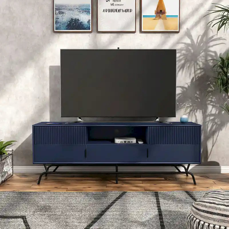 Meuble TV DH BASIC Modern avec 3 tiroirs et passe-câbles de 60 pouces par Denhour