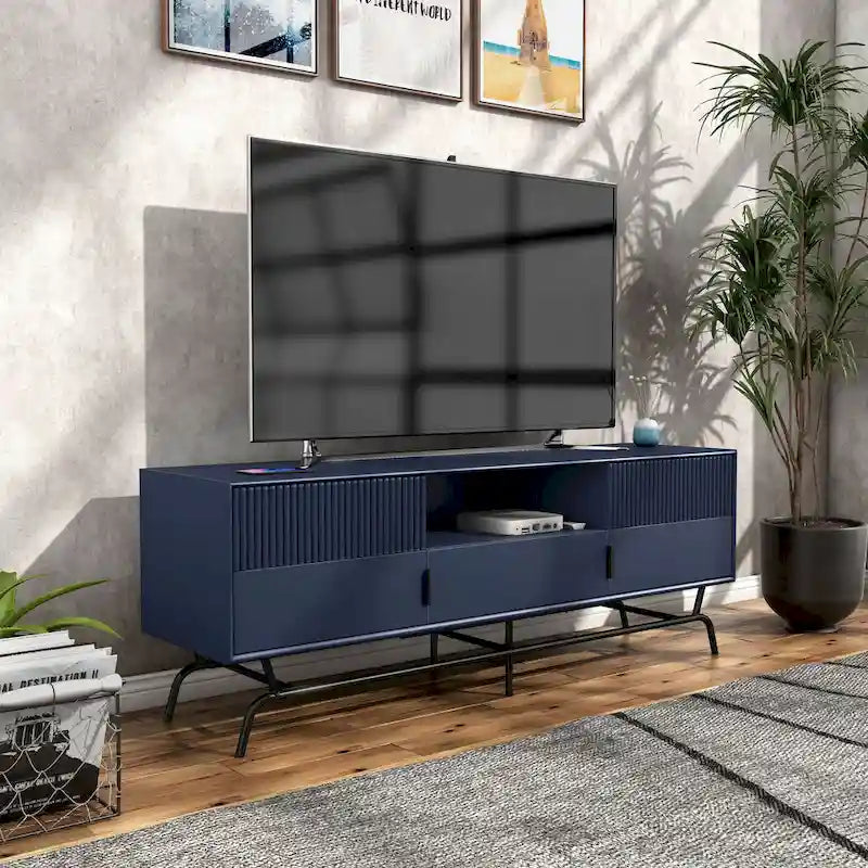 Meuble TV DH BASIC Modern avec 3 tiroirs et passe-câbles de 60 pouces par Denhour