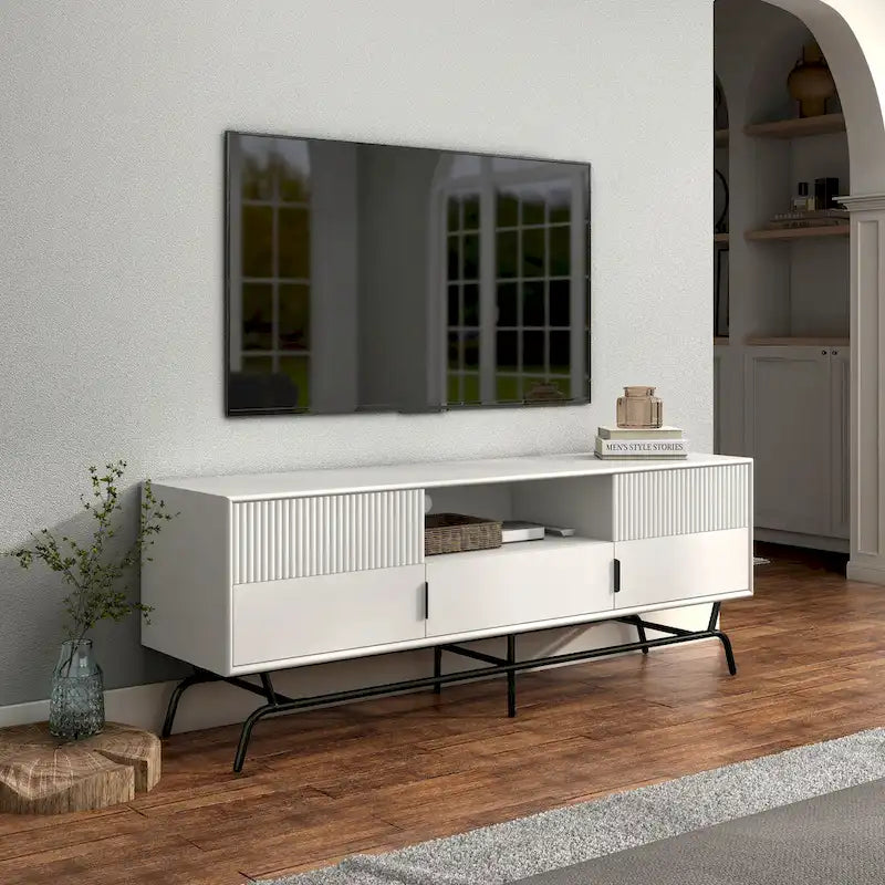 Meuble TV DH BASIC Modern avec 3 tiroirs et passe-câbles de 60 pouces par Denhour