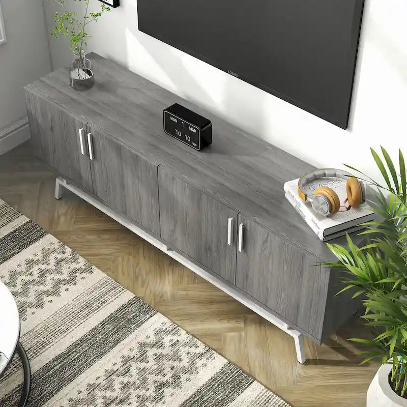 Adela Modern 60-inch Metal Base 4-Door Cabinet TV Stand