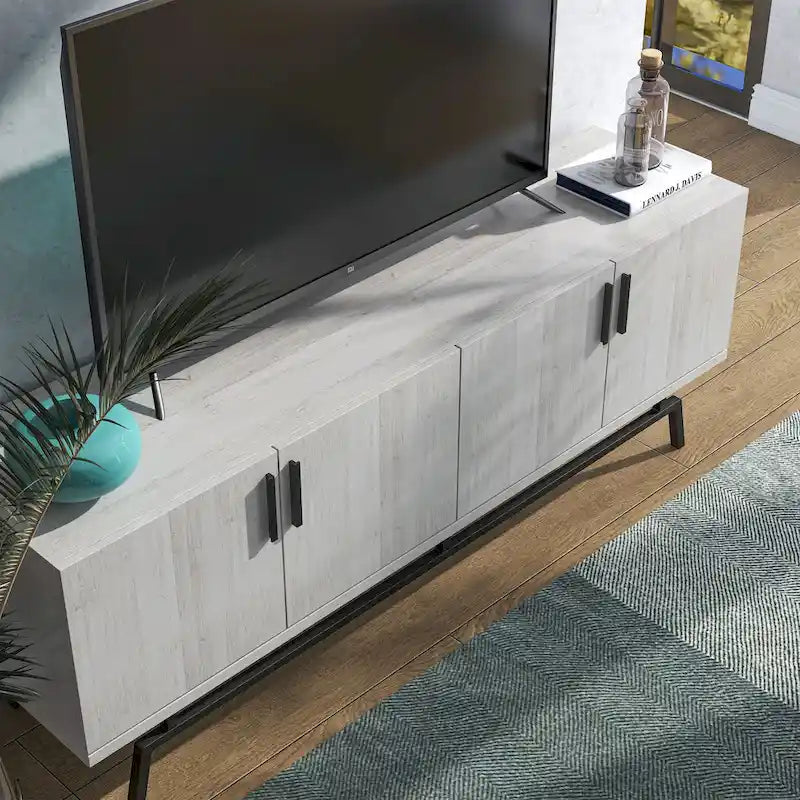 Adela Modern 60-inch Metal Base 4-Door Cabinet TV Stand