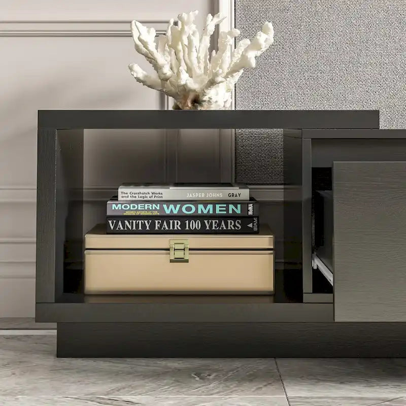 Meuble TV extensible avec rangement, console multimédia, centre de divertissement moderne