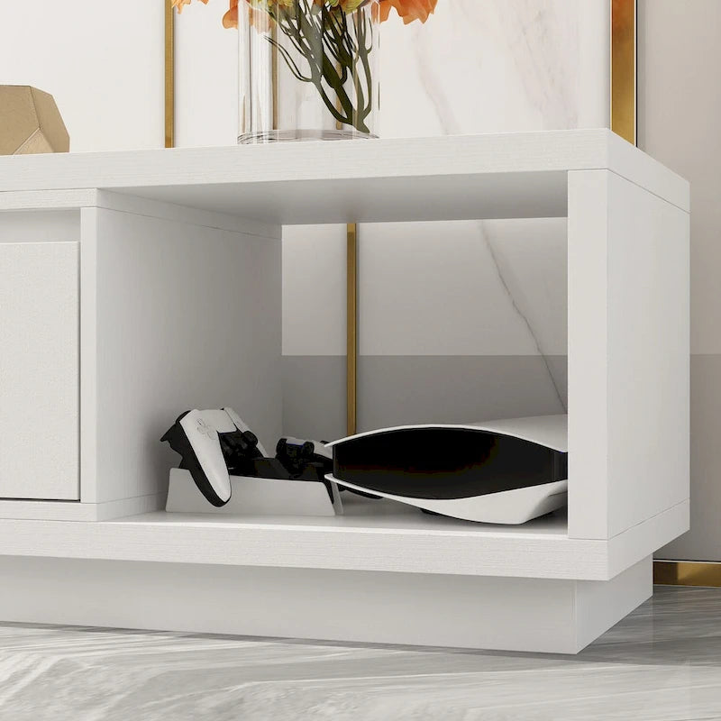 Meuble TV extensible avec rangement, console multimédia, centre de divertissement moderne