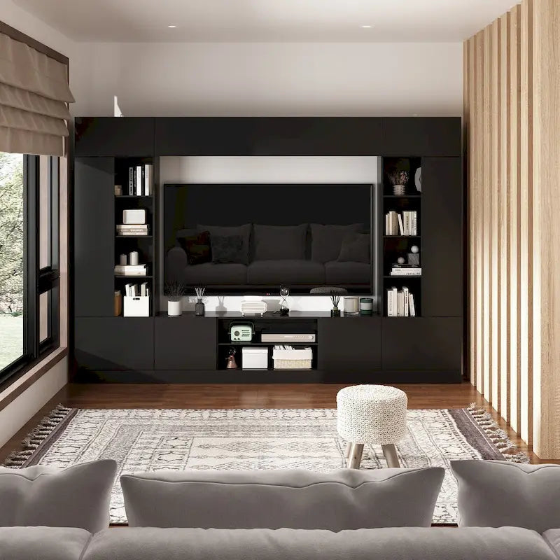 Meuble de rangement pour bibliothèque avec éclairage d'ambiance Blanc/Noir