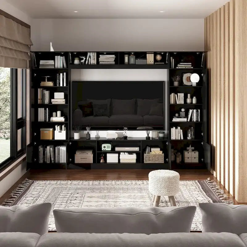 Meuble de rangement pour bibliothèque avec éclairage d'ambiance Blanc/Noir