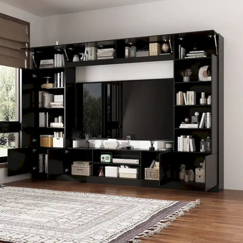 Meuble de rangement pour bibliothèque avec éclairage d'ambiance Blanc/Noir