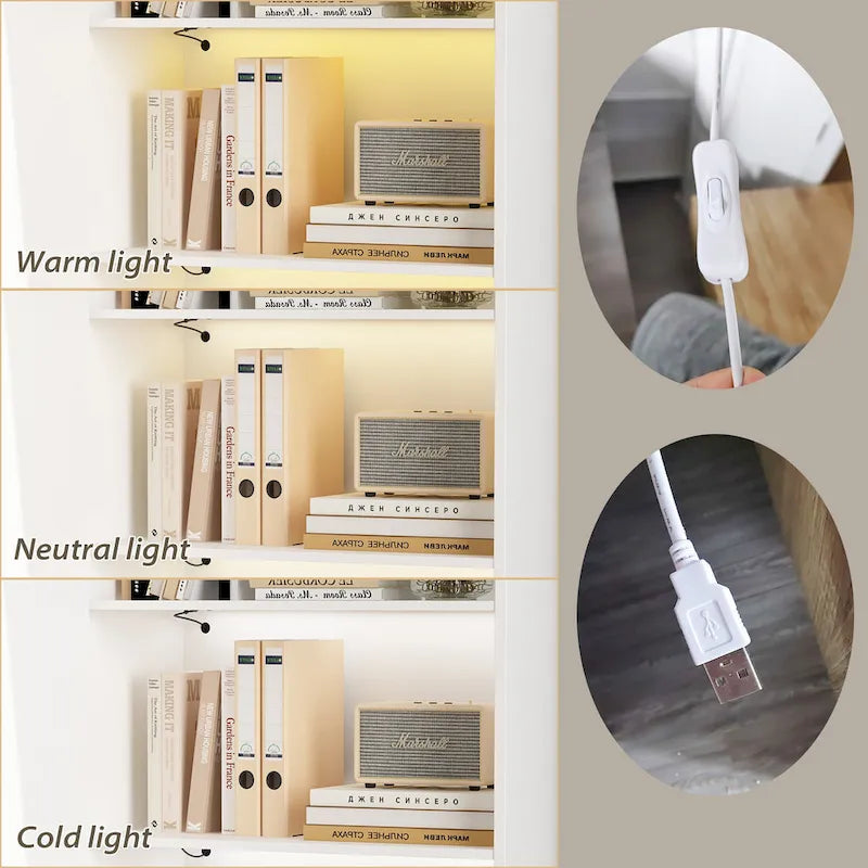Meuble de rangement pour bibliothèque avec éclairage d'ambiance Blanc/Noir