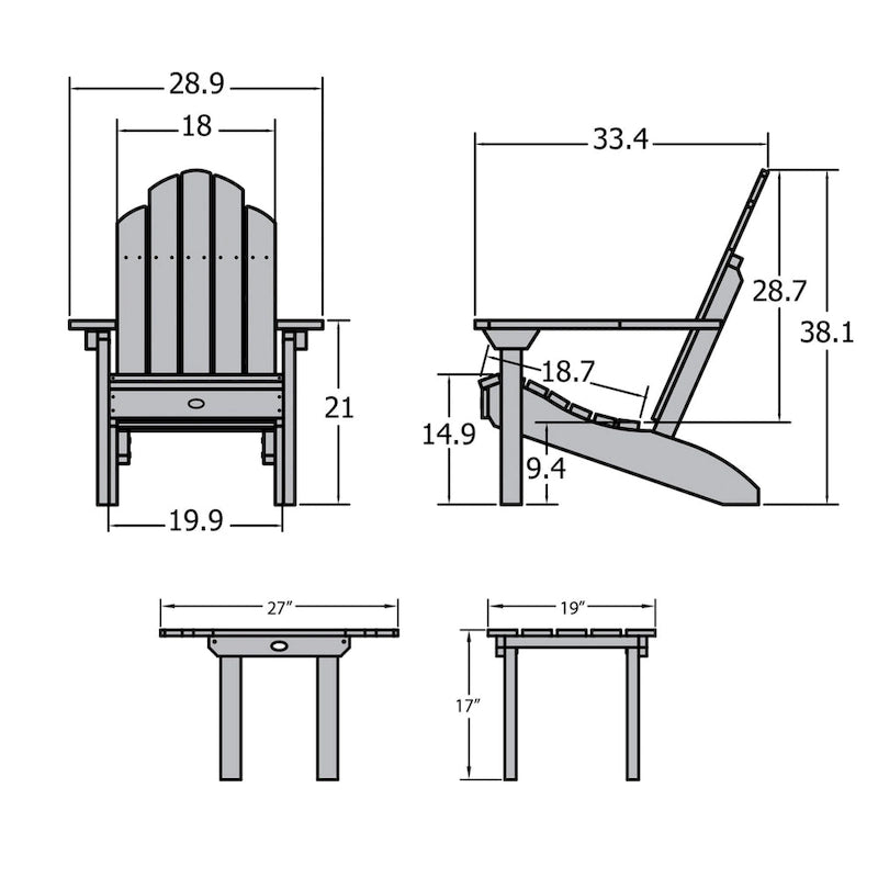 2 chaises Adirondack Westport classiques et une table d'appoint