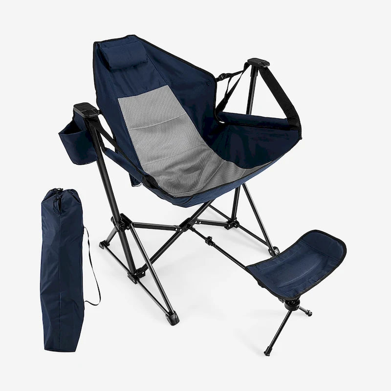 Chaise de camping à bascule avec repose-pieds amovible