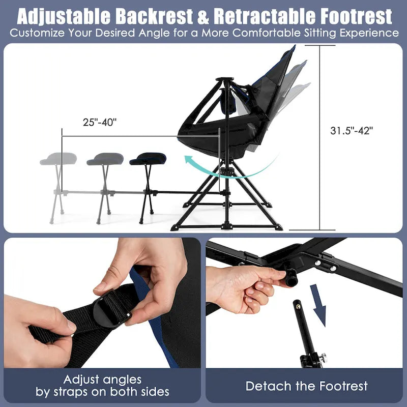 Chaise de camping à bascule avec repose-pieds amovible