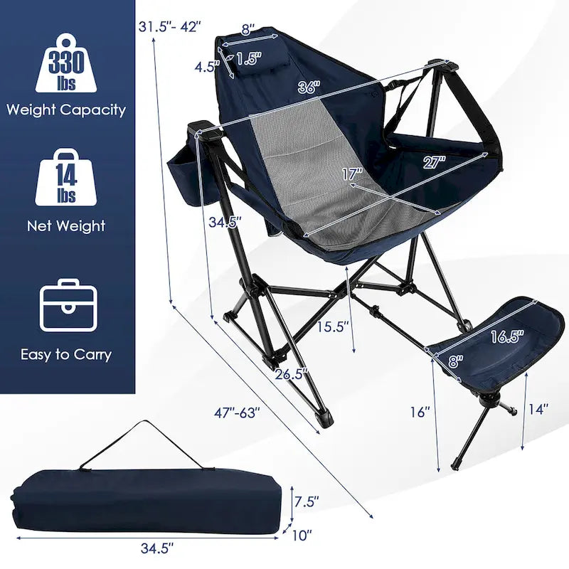 Chaise de camping à bascule avec repose-pieds amovible