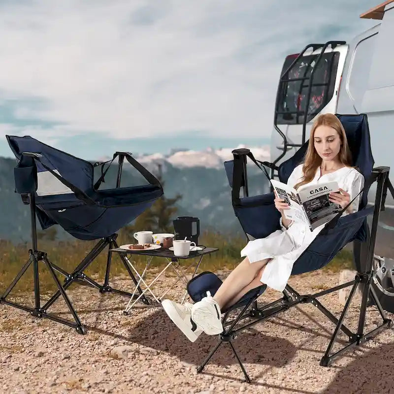 Chaise de camping à bascule avec repose-pieds amovible
