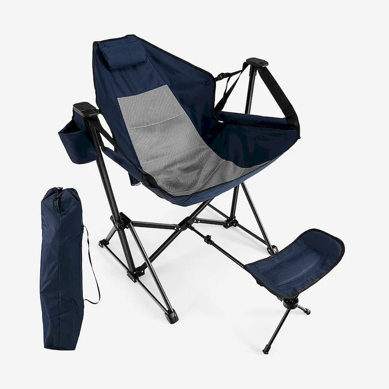 Chaise de camping à bascule avec repose-pieds amovible