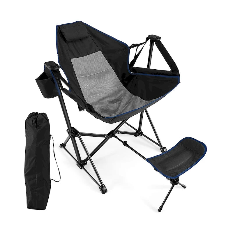 Chaise de camping à bascule avec repose-pieds amovible
