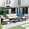 4-Piece Patio Furniture Set, Outdoor Sectional Sofa Set Steel Conversation Set with Loveseat, 2 Armchairs and Coffee Table