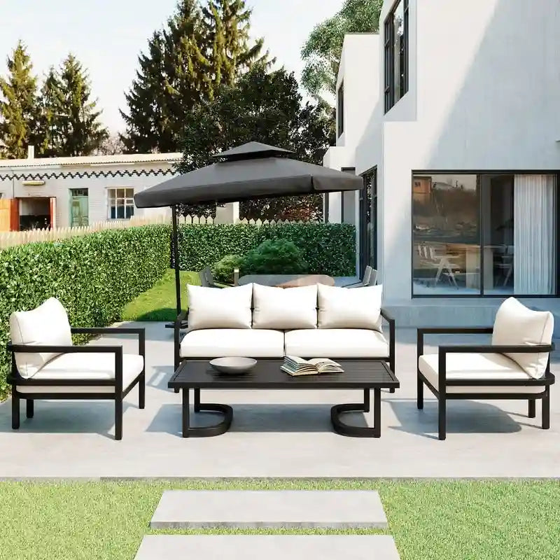 Ensemble de meubles de patio 4 pièces, ensemble de canapés modulaires d'extérieur en acier avec causeuse, 2 fauteuils et table basse