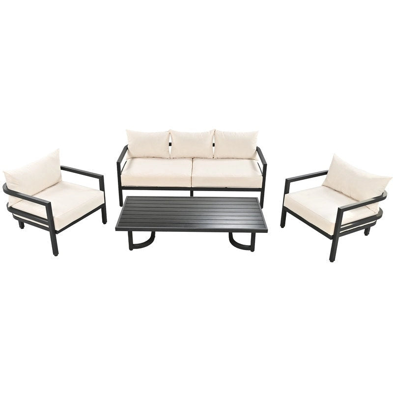 Ensemble de meubles de patio 4 pièces, ensemble de canapés modulaires d'extérieur en acier avec causeuse, 2 fauteuils et table basse