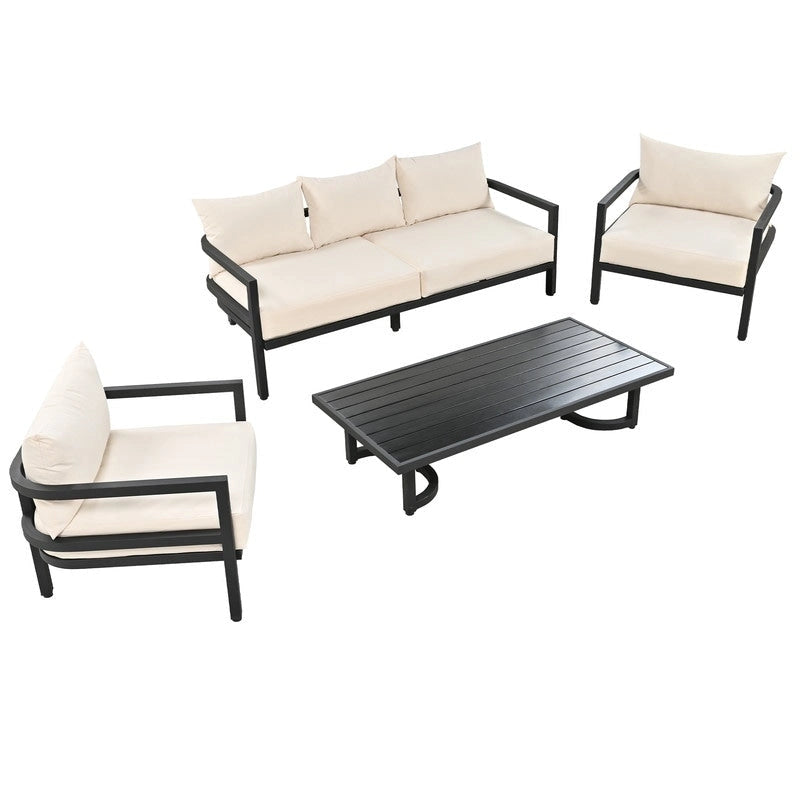 Ensemble de meubles de patio 4 pièces, ensemble de canapés modulaires d'extérieur en acier avec causeuse, 2 fauteuils et table basse