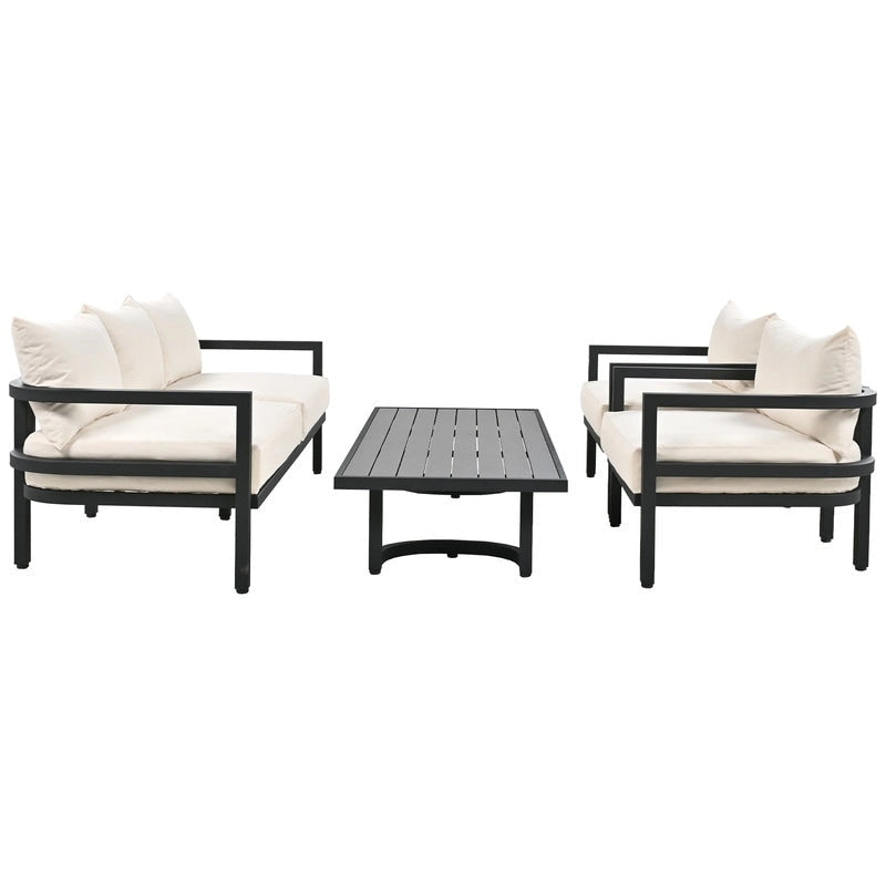 Ensemble de meubles de patio 4 pièces, ensemble de canapés modulaires d'extérieur en acier avec causeuse, 2 fauteuils et table basse