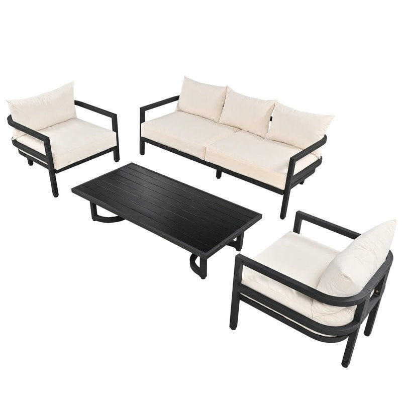 Ensemble de meubles de patio 4 pièces, ensemble de canapés modulaires d'extérieur en acier avec causeuse, 2 fauteuils et table basse