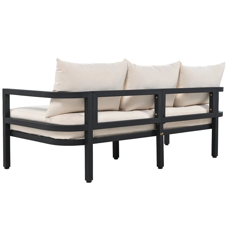 Ensemble de meubles de patio 4 pièces, ensemble de canapés modulaires d'extérieur en acier avec causeuse, 2 fauteuils et table basse