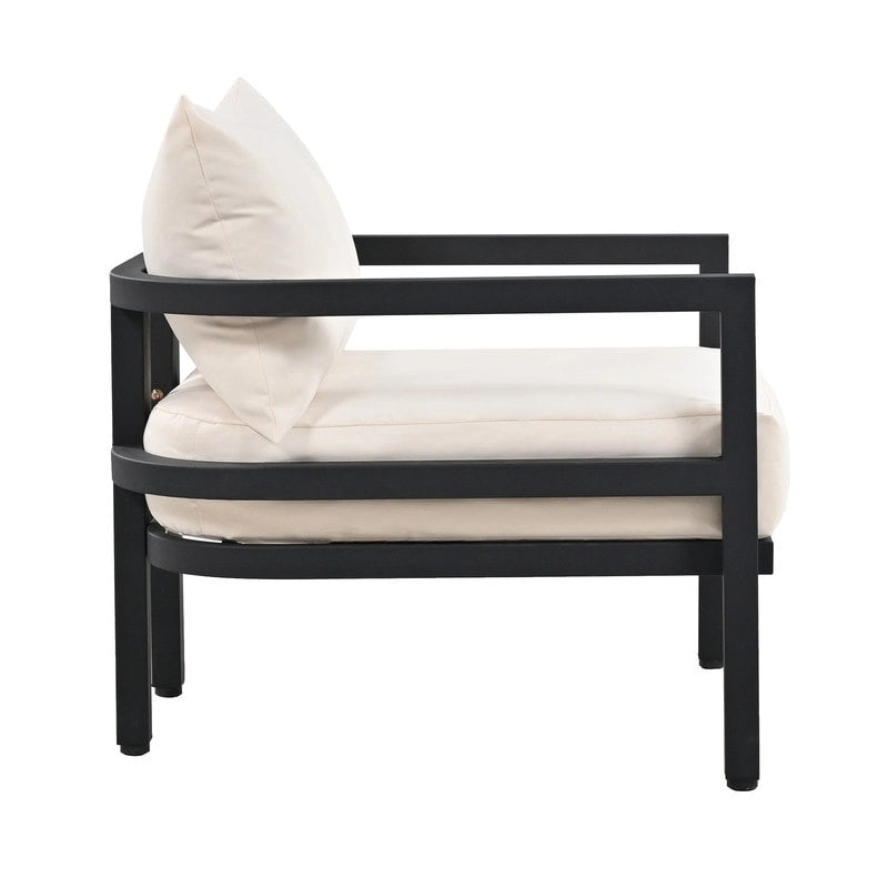 Ensemble de meubles de patio 4 pièces, ensemble de canapés modulaires d'extérieur en acier avec causeuse, 2 fauteuils et table basse