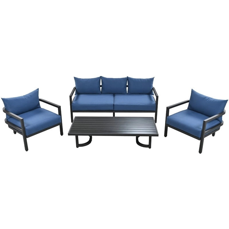 Ensemble de meubles de patio 4 pièces, ensemble de canapés modulaires d'extérieur en acier avec causeuse, 2 fauteuils et table basse